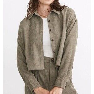 Madewell Corduroy Hartfield Crop Long Sleeve Shirt,‎ Women SZ Small, Moss Green